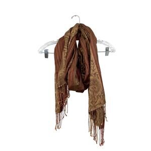 Reversible Paisley Pashmina shawl with a striped pattern and fringe trim